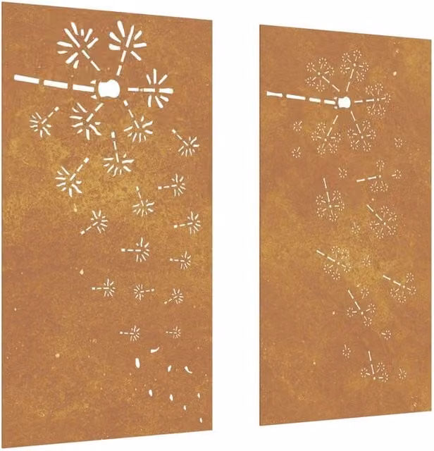 Berkfield Home Garden Brown Corten Steel Floral Wall Decorations, 2 Piece, H 105 cm x W 55 cm – 1