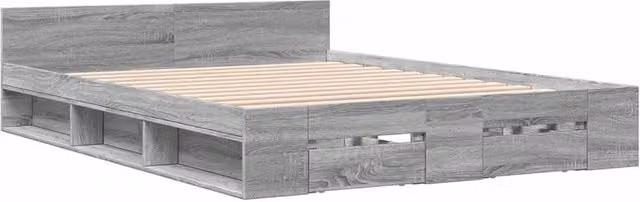 Berkfield Home Modern Bed Frame with Drawers in Grey Sonoma Oak Wood, W/D/H: 150 x 200 x 45 cm – 1