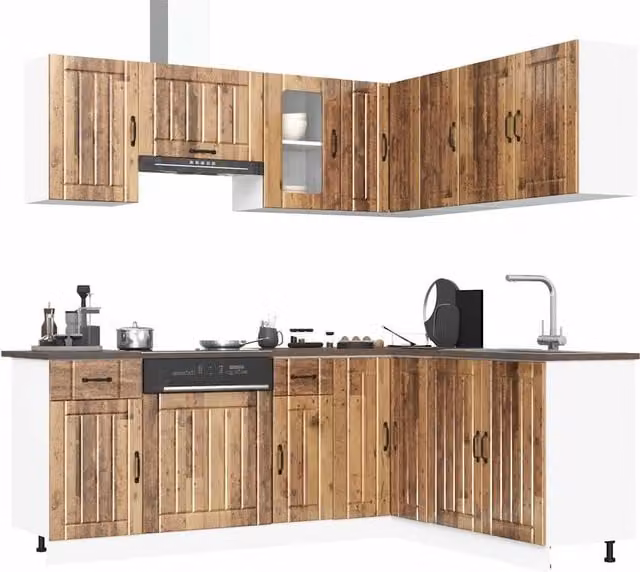 Berkfield Home Lucca 11 Piece Rustic Kitchen Cabinet Set in Brown Engineered Wood
