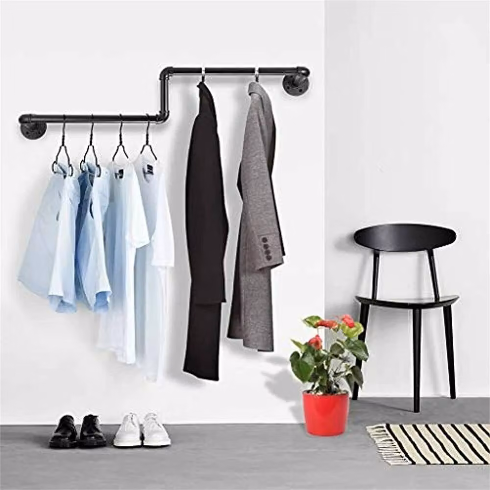 FLAVORA Industrial Matt Black Metal Wall Mounted Clothes Hanging Rack, W: 100 cm, H: 100 cm, D: 100 cm – 3