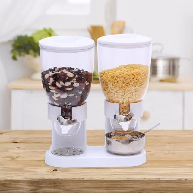 Livingandhome Dual Cereal Dispenser Airtight and Leakproof Dry Food Container, White and Transparent