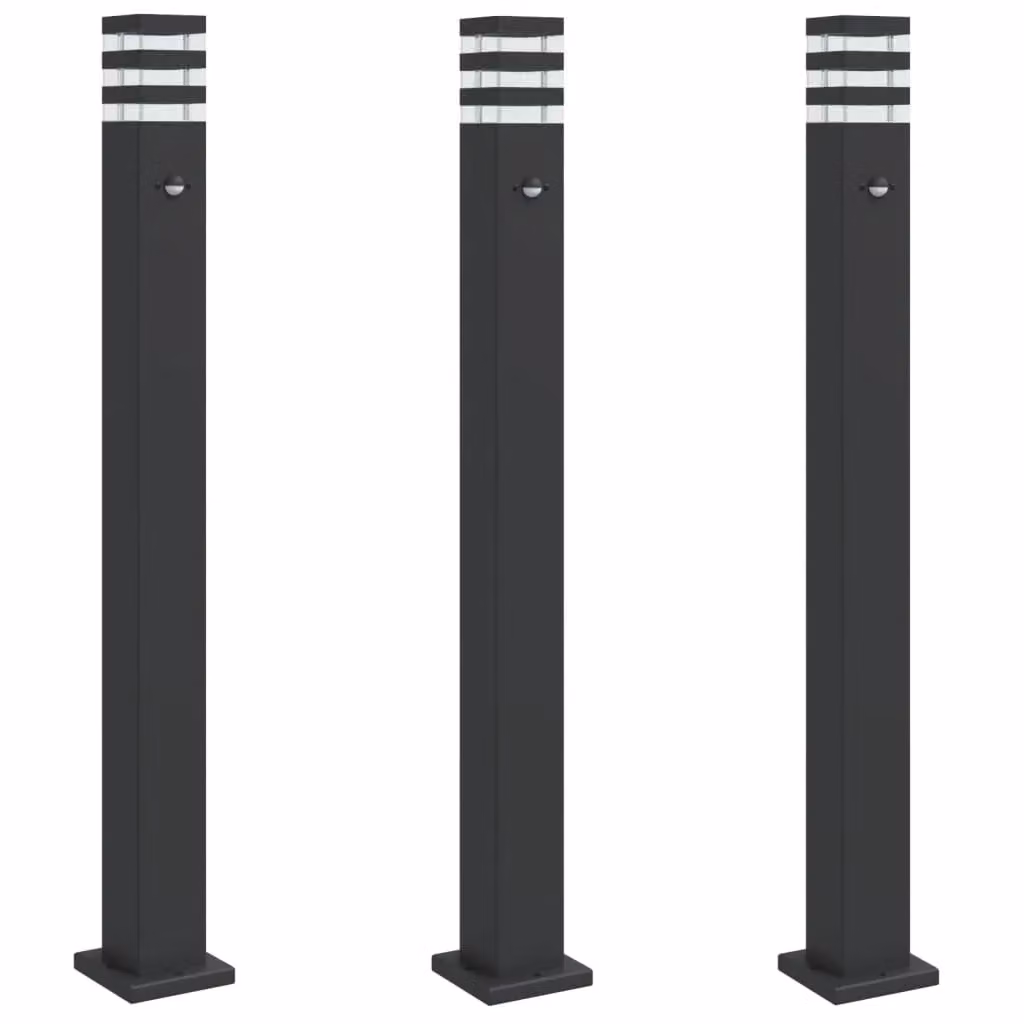 Berkfield Home Set of 3 Black Aluminium Outdoor Motion Sensor Floor Lamps, Height: 110 cm – 2