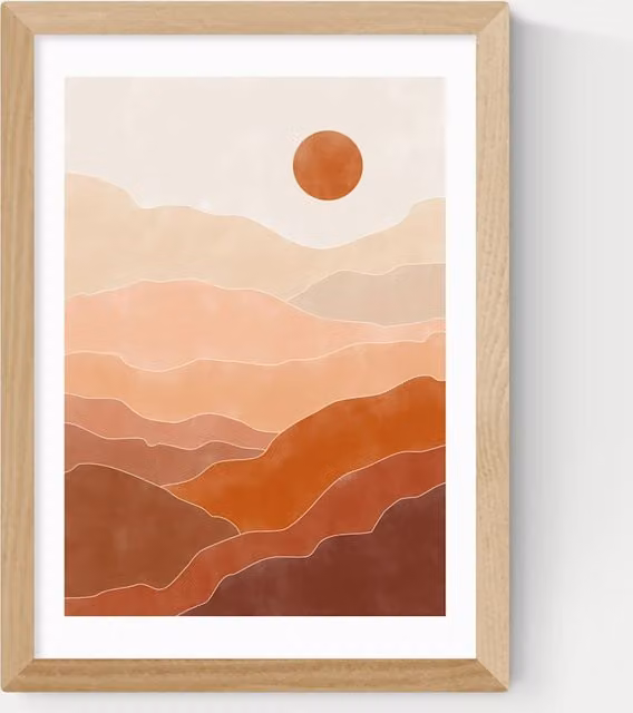 East End Prints Abstract Landscape Framed Art Print in Orange, Beige and Multicolour