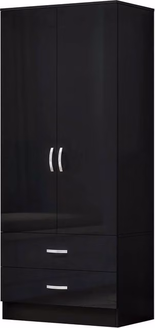 FLAVORA Black and White Glossy Wooden 2 Door 2 Drawer Compact Wardrobe for Bedroom or Living Room W/D/H: 100 x 100 x 100 cm
