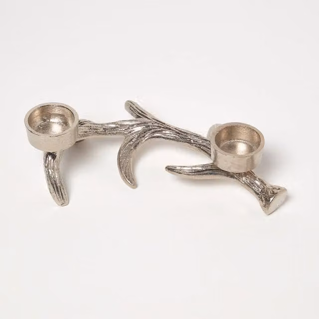 Homescapes Silver Antler Dual Tea Light Holder