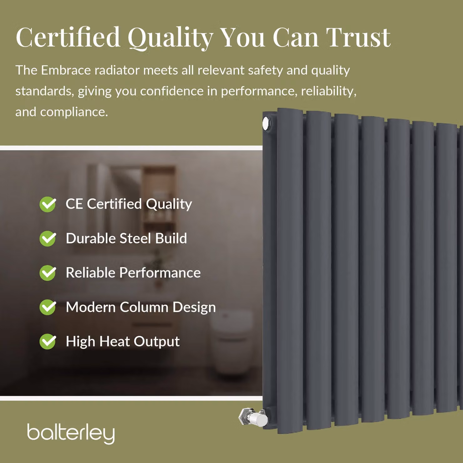 Balterley Embrace Horizontal Double Panel Radiator, Anthracite Grey, W: 157.2 cm, H: 60 cm – 4