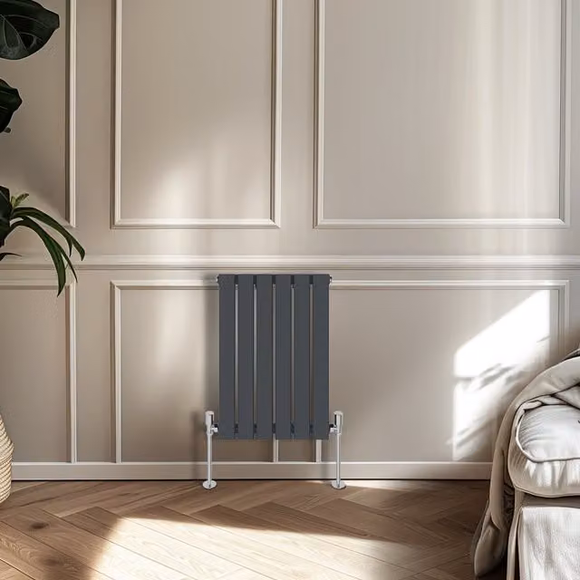 Right Radiators Single Panel Flat Panel Horizontal Radiator in Anthracite Grey, Height: 40.8 cm