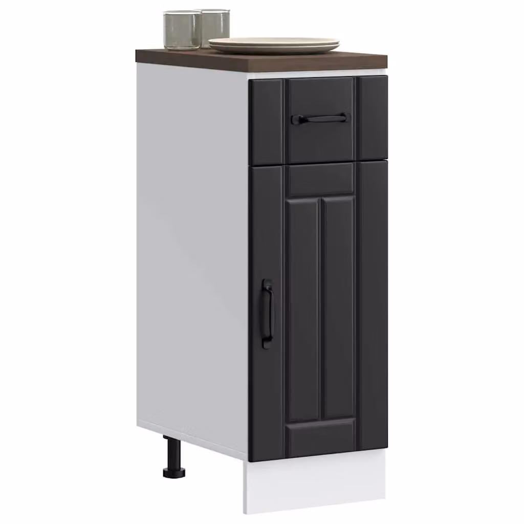 Berkfield Home Lucca Modern Black Matt MDF Kitchen Sink Base Cabinet with Hinged Doors and Internal Shelves – 3