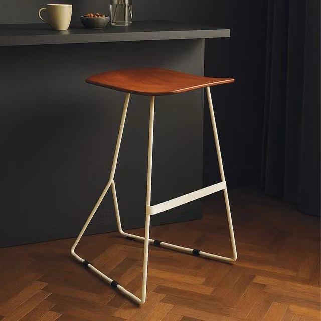 Interiors by Premier Nandri Acacia Wood Bar Stool with Antique Silver Frame, Brown