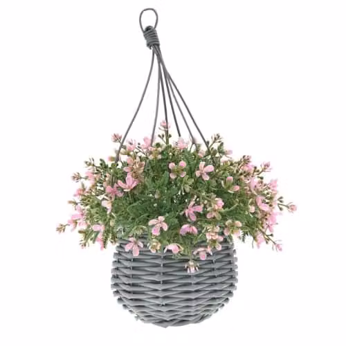 Ark Mat UV Resistant Artificial Floral Hanging Basket in Pink, Diameter: 34 cm