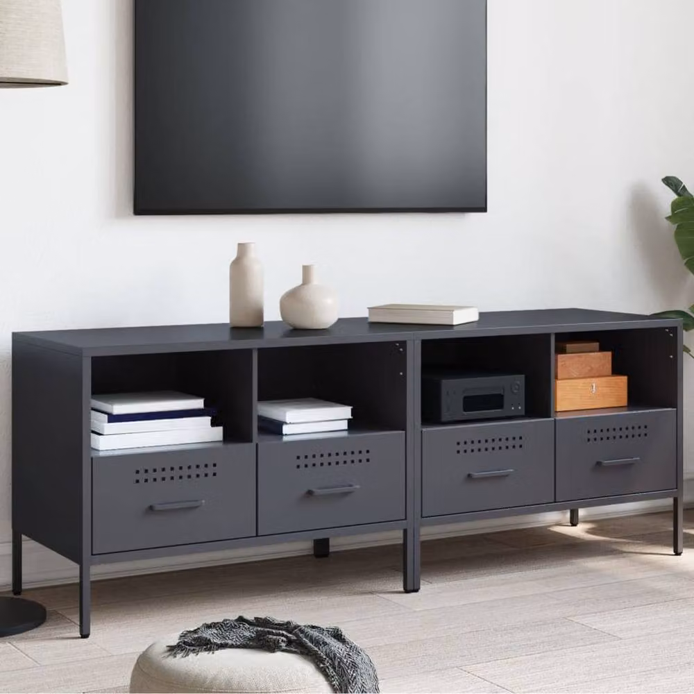 Berkfield Home Set of 2 Anthracite Steel TV Cabinets, W/D/H: 68 x 39 x 50.5 cm – 2