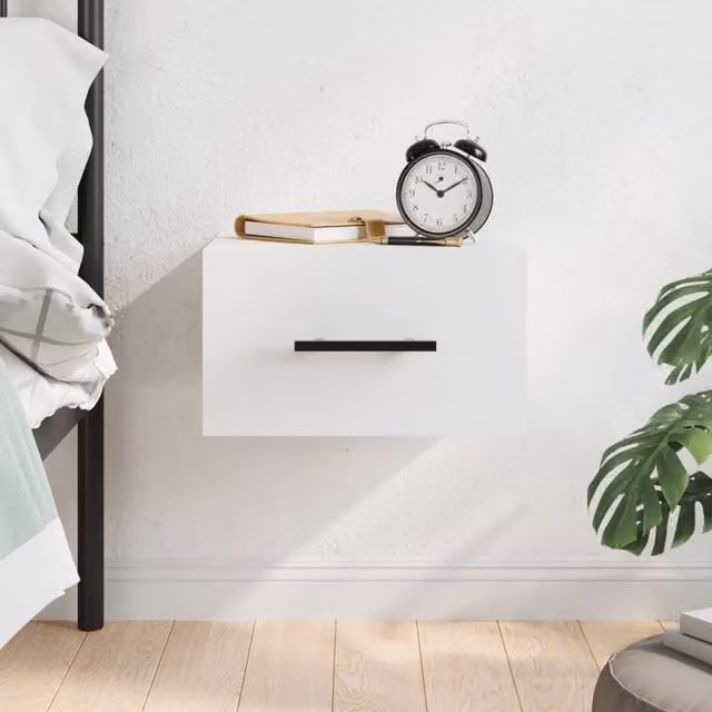 Berkfield Home Wall-mounted Bedside Cabinet in White, W/D/H: 35 x 35 x 20 cm