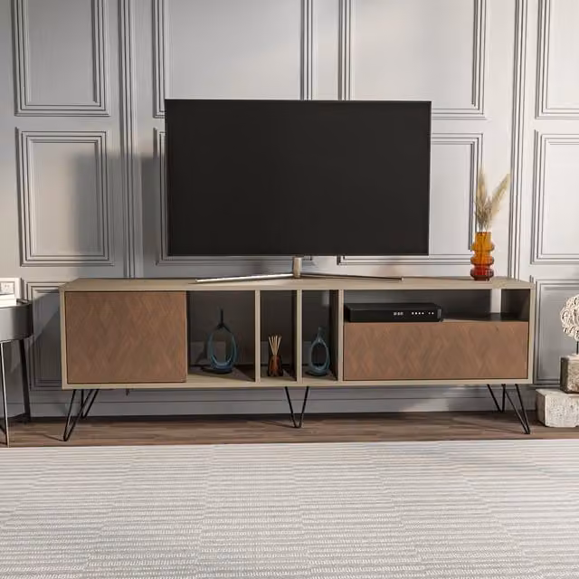 Decorotika Mistico Modern TV Unit in Brown with Abstract Wood Design