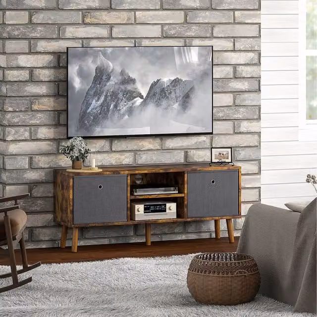HOMCOM Mid-Century Brown Wood TV Cabinet Stand for TVs up to 50''