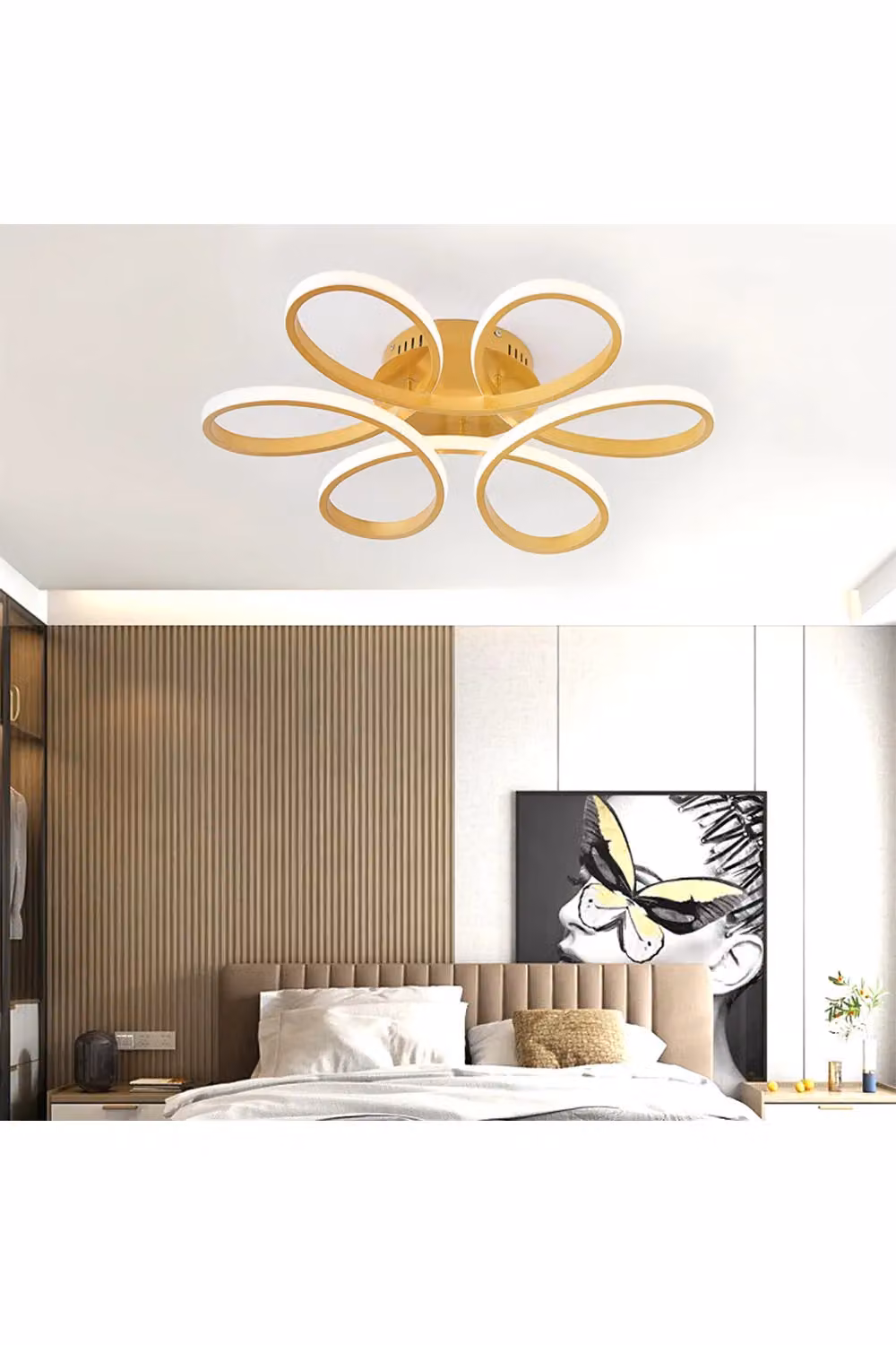 Living and Home Modern LED Ceiling Light in Gold and White with Artistic Ring Flower Design – 2