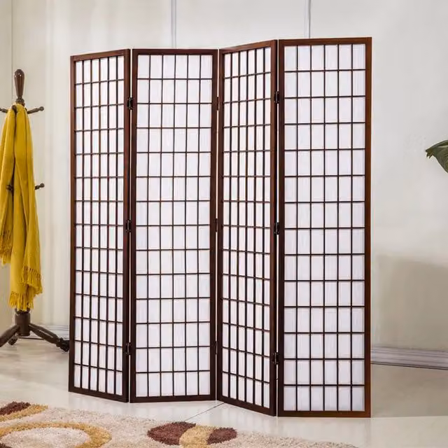 Livingandhome Japanese Folding Wooden Room Divider, Brown, Height: 180 cm