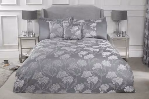 New Edge Blinds English Garden Floral Jacquard Duvet Set in Grey, 200 x 200 cm