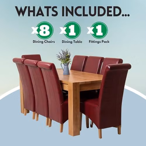 Thats Furniture Kuba 8 Seater Solid Oak Dining Set with Burgundy Leather Montana Chairs, W: 180 cm, D: 90 cm – 3