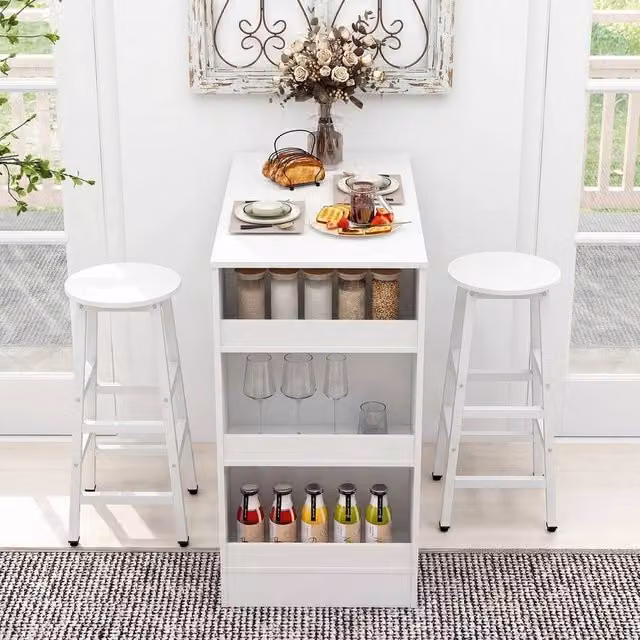 FORGEVIO Industrial Kitchen Table and Chairs Set with White Wood Top and Black Metal Frame