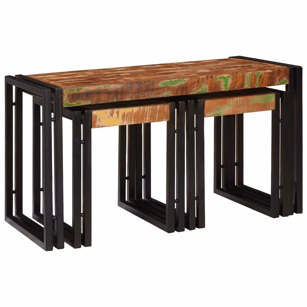 Berkfield Home Nesting Tables, 3 Pack, Brown Solid Reclaimed Wood and Metal – 2