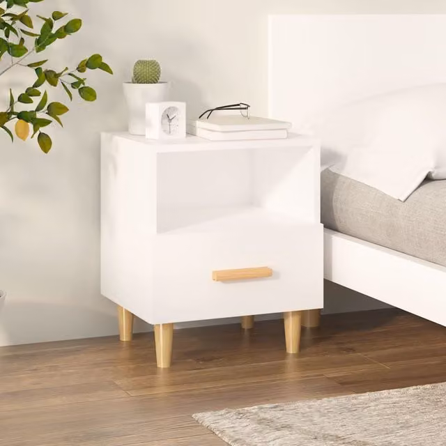 Berkfield Home Scandinavian Style Bedside Cabinet in White, W/D/H: 40 x 35 x 47 cm