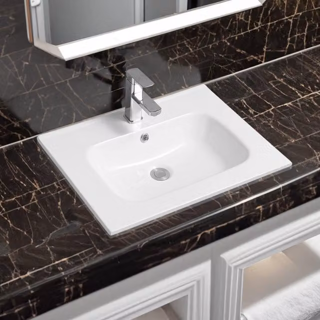 Limoge 4010 White Ceramic Thin-Edge Inset Countertop Basin with Oval Bowl W/D/H: 60 x 45 x 15.5 cm – 1