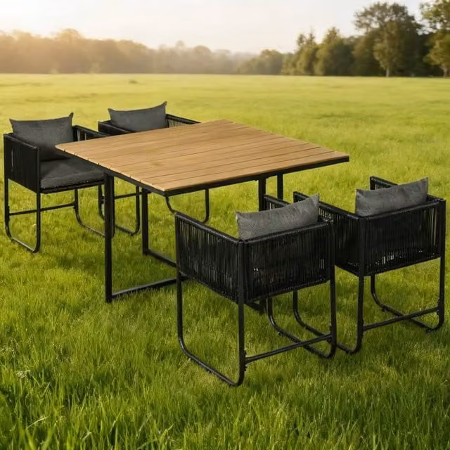 ERGOVEXA 4 Seater Rattan Cube Garden Furniture Set in Black – 1