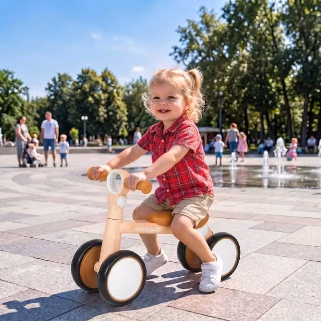 AIYAPLAY Foldable and Height Adjustable Aluminium Balance Bike in Pink and Multicolour with EVA Foam Wheels