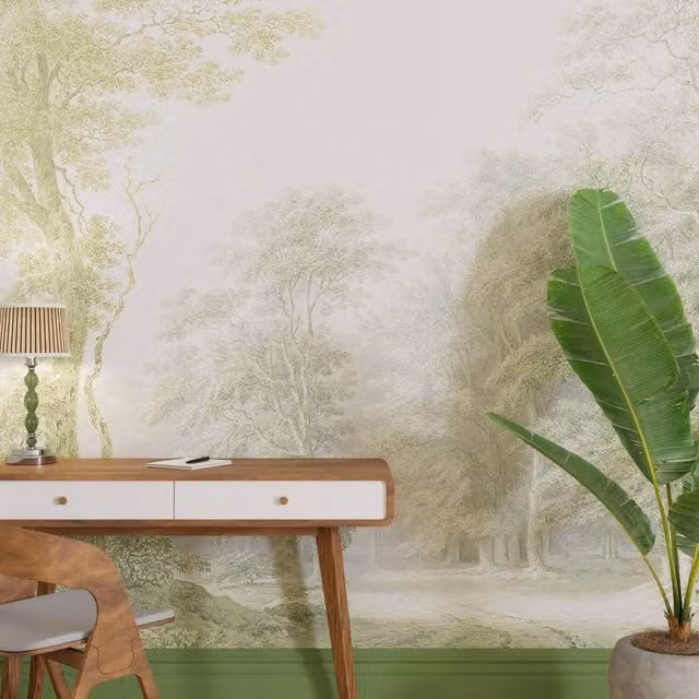 Superfresco Easy Stately Woodland Sage Floral Wall Mural in Green, W: 300 cm, H: 280 cm