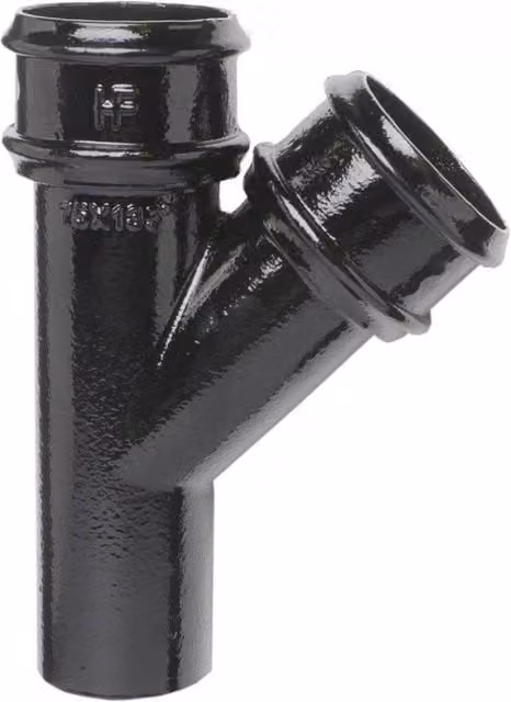 Hargreaves Premier Cast Iron Round Downpipe Branch, 135 Degree, 65mm, Black