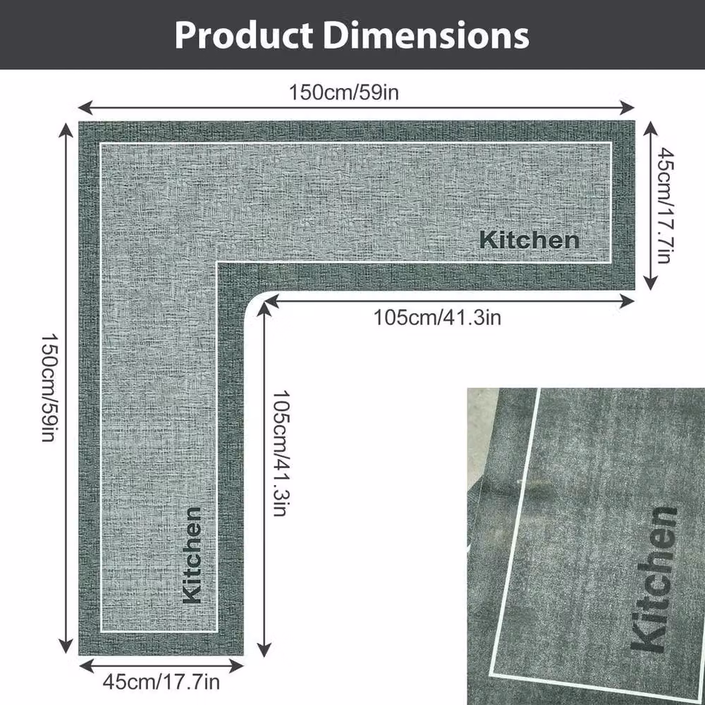 SPETLEK L-Shaped Diatom Mud Kitchen Rug in Green, W/D/H: 150 x 150 x 1 cm – 2