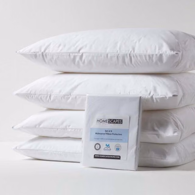 Homescapes Waterproof Polypropylene Pillow Protectors, Pack of 4, White, W: 48 cm, L: 74 cm