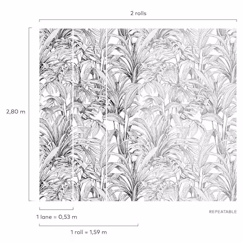 Grandeco Aliare Botanical Palm Jungle 3 Panel Repeatable Mural, White, W: 159 cm, H: 280 cm – 2