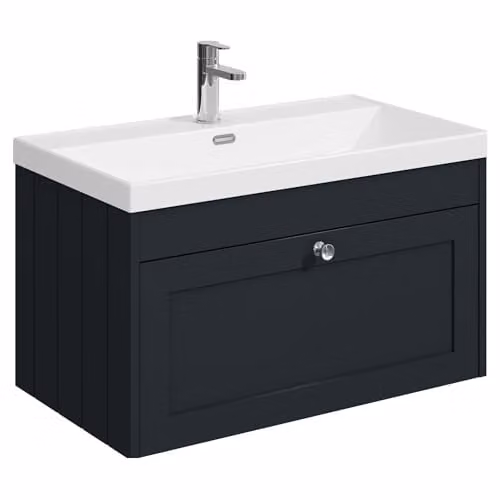 Balterley Wall Hung Single Drawer Vanity Unit with Thin Edge Basin and Handle, Dark Grey, W/D/H: 80.0 x 45.3 x 43.1 cm – 1