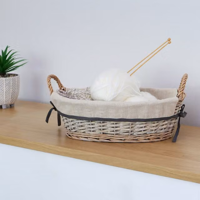 JVL Arianna Oval Willow Storage Basket, Grey, W: 28.0 cm, D: 12.0 cm, H: 9.0 cm
