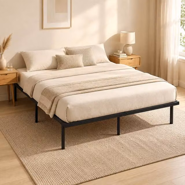 STILVORA King Bed Frame with Underbed Storage in Black Metal