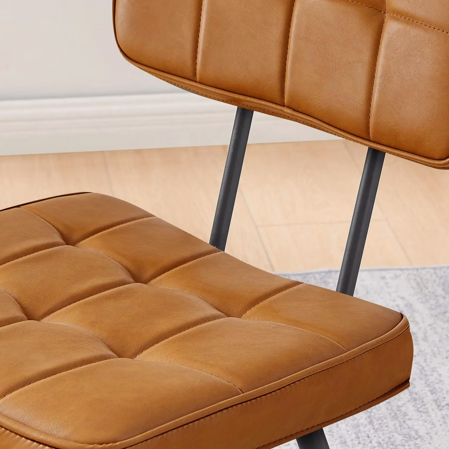 FurnitureboxUK Braxton Set of 2 Tan Faux Leather Dining Chairs with Black Metal Legs – 2