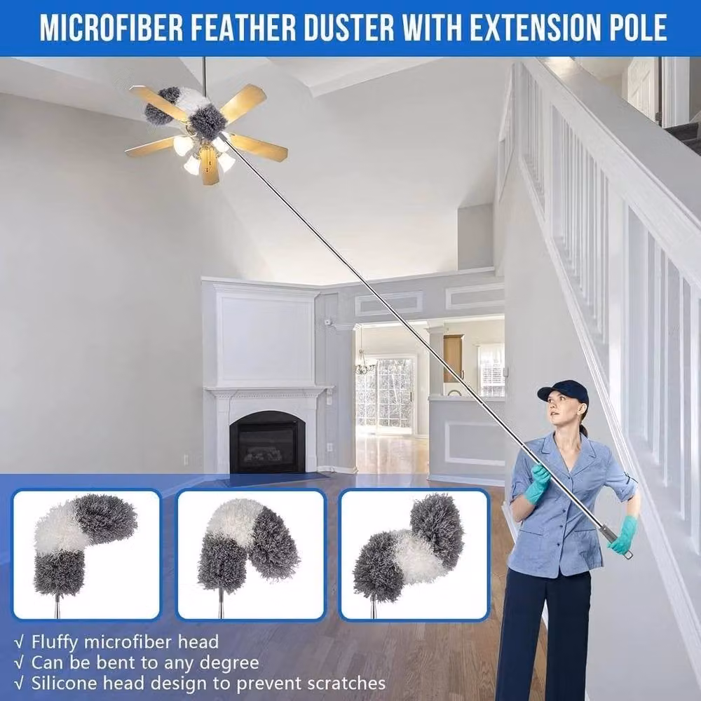 FLAVORA Grey Microfibre Duster with 250cm Extendable Telescopic Handle – 5