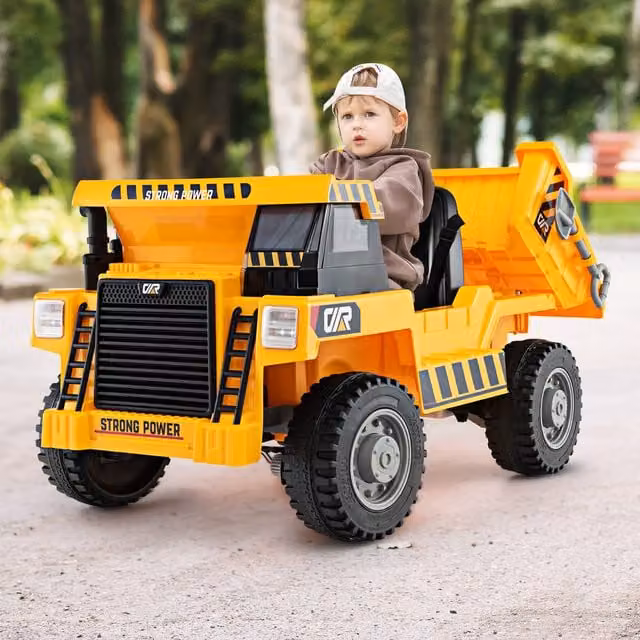 Costway Kids Electric Ride on Dump Truck with Light and Sound in Yellow