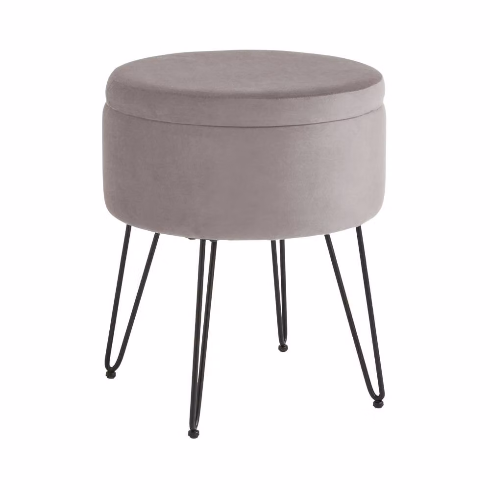 GFW Avery Velvet Storage Stool in Grey with Metal Frame, W/D/H: 38.0 x 45.0 x 38.0 cm – 1