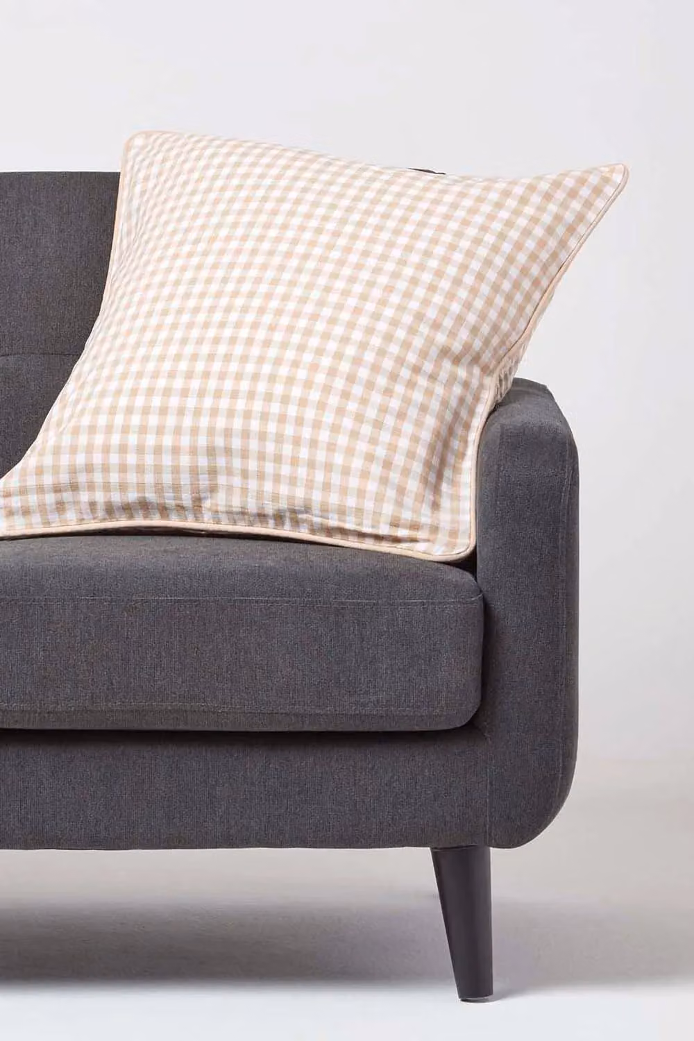 Homescapes Beige Cotton and Linen Gingham Check Rectangular Cushion Cover W: 30 cm, H: 50 cm – 2