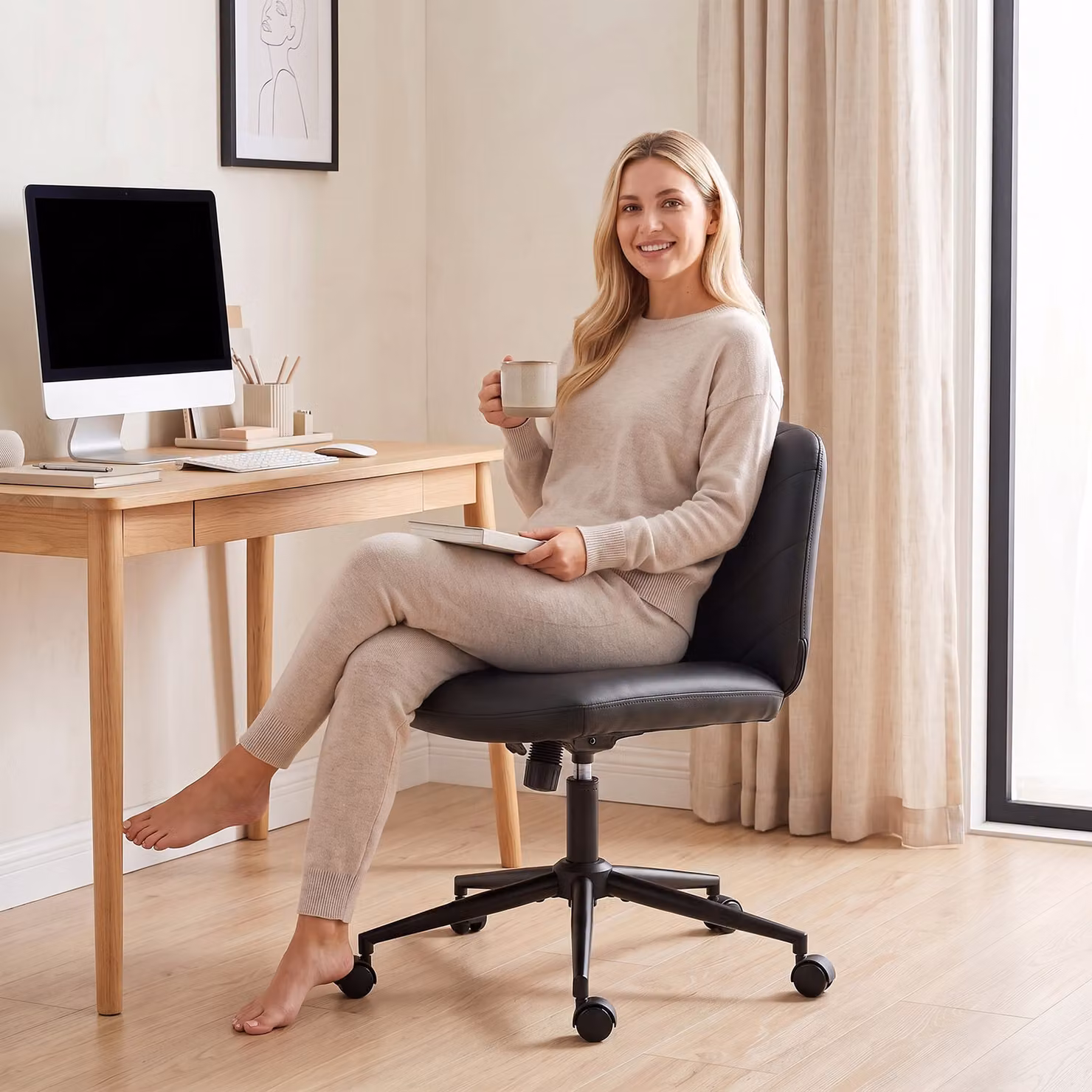 HOMCOM Black Synthetic Leather Criss Cross Legged Swivel Office Chair for Home and Task Use – 8