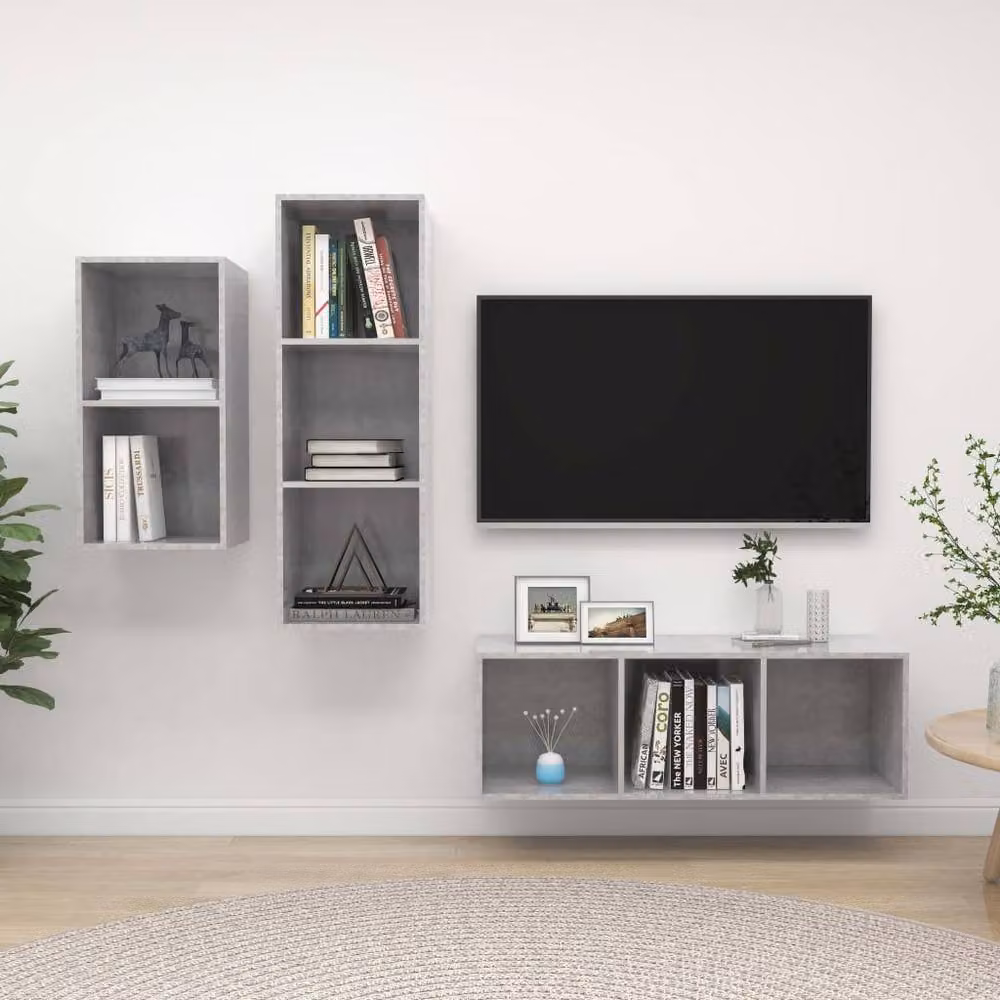 Berkfield Home Practical 3 Piece TV Cabinet Set in Concrete Grey Engineered Wood – 2