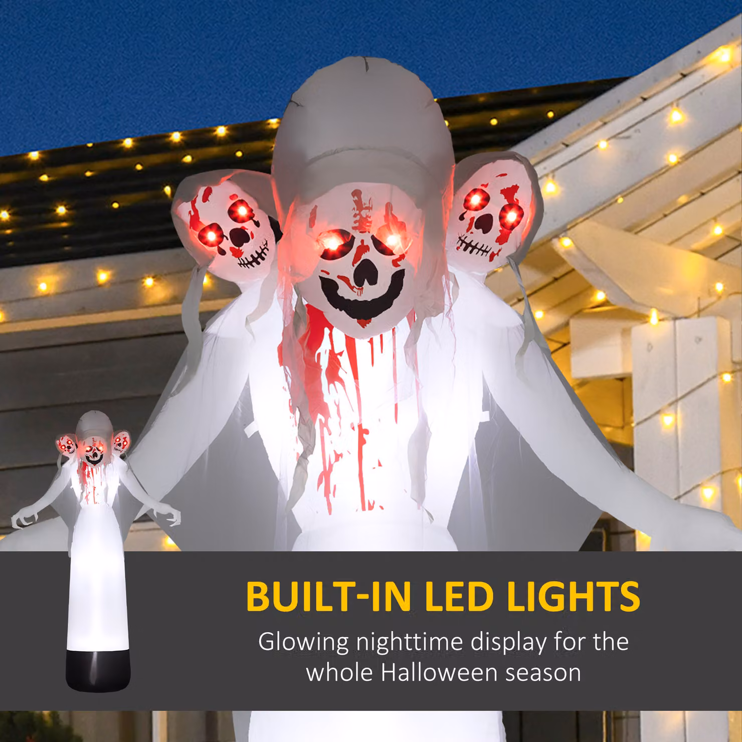 Outsunny 8.9FT Tall Halloween Inflatable Three-Headed Witch Ghost with Built-in LED Lights – 3