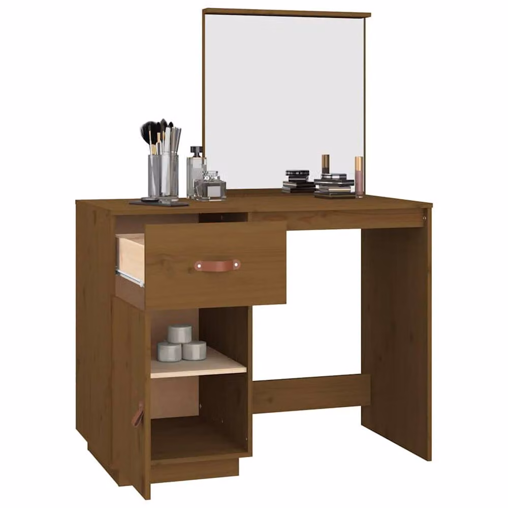Berkfield Home Honey Brown Solid Wood Pine Dressing Table W/D/H: 95 x 50 x 134 cm – 3