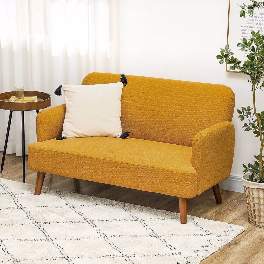 FORGEVIO 2 Seater Upholstered Fabric Sofa in Yellow with 21cm Thick Padding – 3