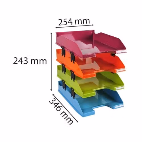 Exacompta Combo Midi Set of 4 A4 Plastic Letter Trays in Assorted Multicolour, W: 34.7 cm, D: 25.5 cm, H: 1.26 cm – 2