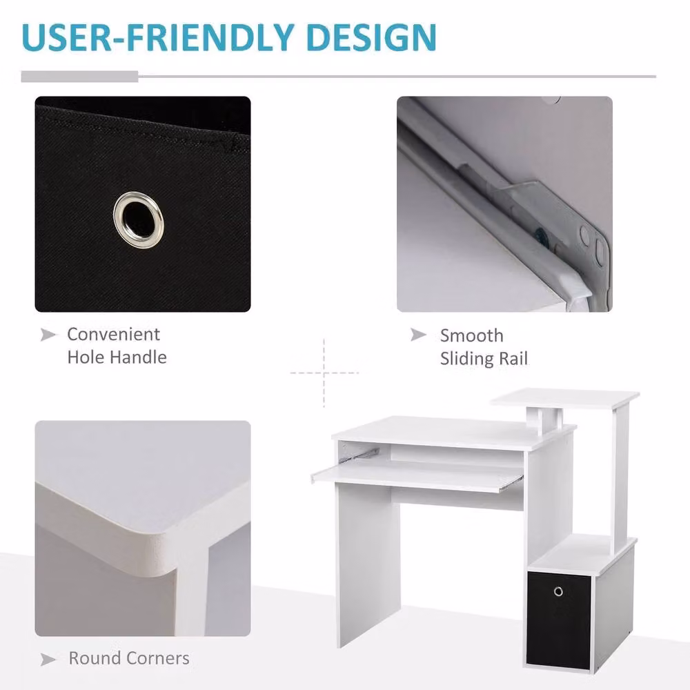 EONLION Modern White Computer Desk with Sliding Keyboard Tray and MDF Laminate Finish, Width: 100 cm – 3