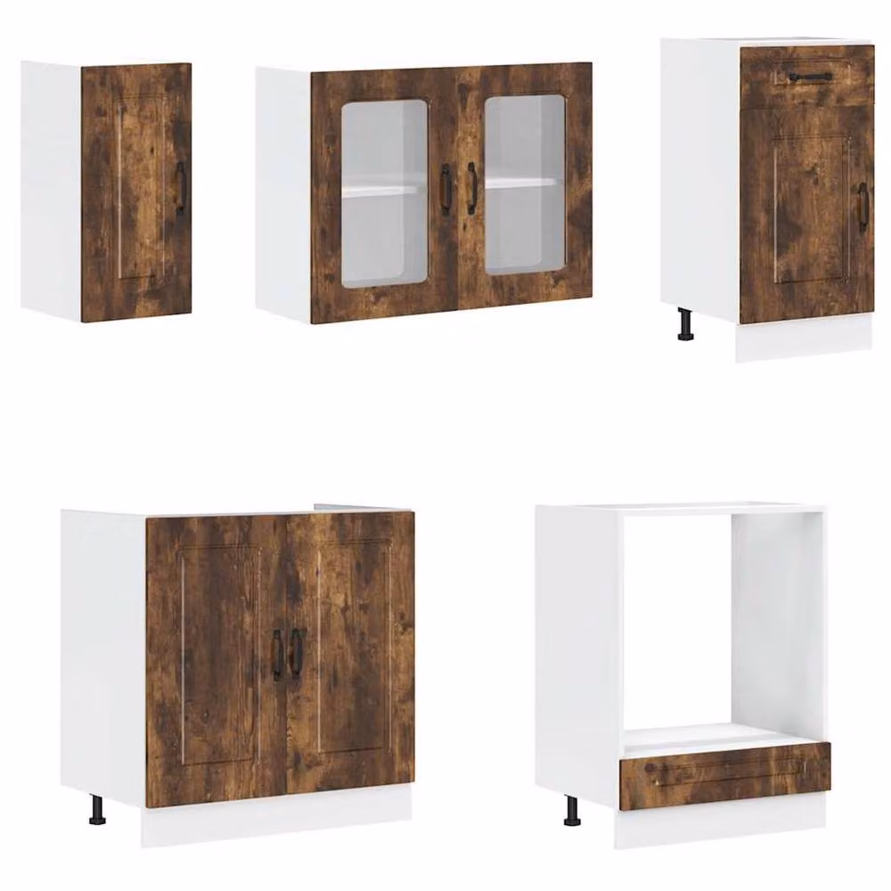 Berkfield Home Kalmar 8 Piece Modern Kitchen Cabinet Set in Smoked Oak Brown with Glass Doors – 3