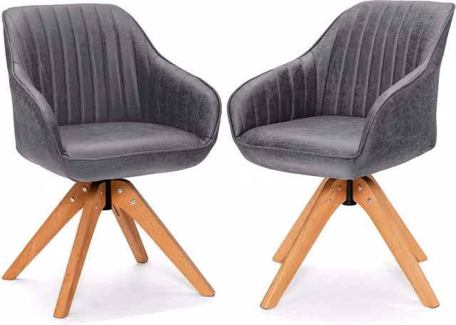 Costway Set of 2 Grey Modern Swivel Accent Tub Chairs with Armrests